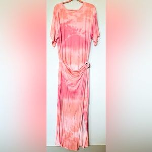 NWT Free People SZ M Boho Jersey Knit Faux Wrap Front Slit Pink Maxi Dress